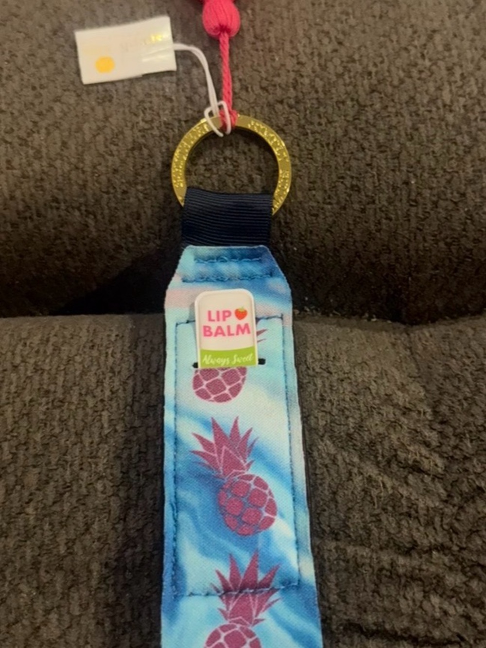 Simply Southern Blue & Pink Pineapple Lip Balm Wristlet Keyring